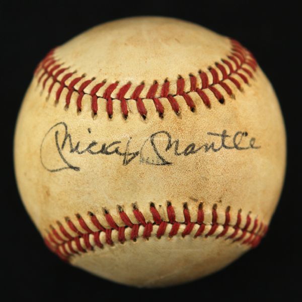 1976 Mickey Mantle New York Yankees Single Signed Official Gulf States League Green Baseball (PSA/DNA) 