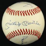 1984-94 Mickey Mantle Willie Mays Duke Snider Signed OAL Brown Baseball (PSA/DNA)