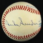 1984-94 Mickey Mantle Willie Mays Duke Snider Signed OAL Brown Baseball (PSA/DNA)
