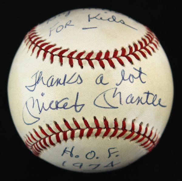 1984-94 Mickey Mantle New York Yankees Single Signed & Inscribed OAL Brown Baseball (PSA/DNA)