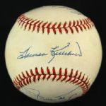 1984-94 500 Home Run Club Signed OAL Brown Baseball w/ 5 Signatures Including Mantle, Mays, Killebrew, Jackson & Mathews (PSA/DNA)