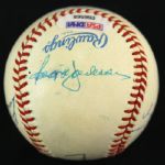 1984-94 500 Home Run Club Signed OAL Brown Baseball w/ 5 Signatures Including Mantle, Mays, Killebrew, Jackson & Mathews (PSA/DNA)