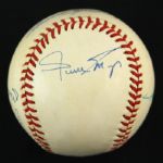 1984-94 500 Home Run Club Signed OAL Brown Baseball w/ 5 Signatures Including Mantle, Mays, Killebrew, Jackson & Mathews (PSA/DNA)
