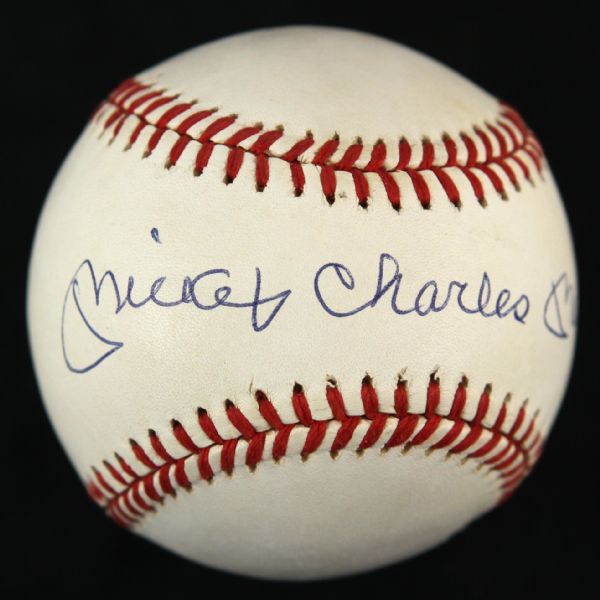 1984-94 Mickey Charles Mantle New York Yankees Single Signed OAL Brown Baseball (PSA/DNA)