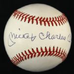 1984-94 Mickey Charles Mantle New York Yankees Single Signed OAL Brown Baseball (PSA/DNA)