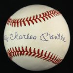 1984-94 Mickey Charles Mantle New York Yankees Single Signed OAL Brown Baseball (PSA/DNA)