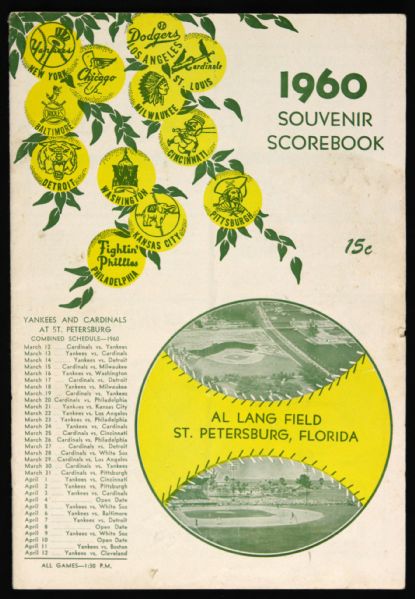 1960 New York Yankees Cincinnati Reds Al Lang Field Spring Training Scored Souvenir Scorebook