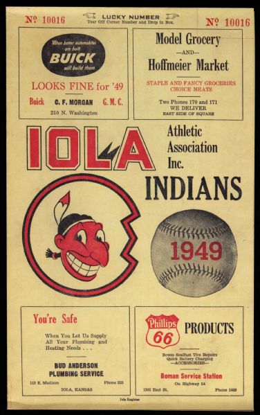 1950 Iola Indians Independence Yankees Riverside Municpal Ballpark Modern Reproduction Scorecard w/ Mickey Mantle at Shortstop
