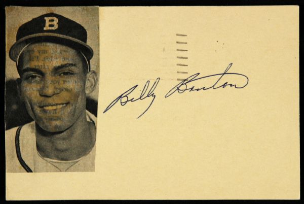 1954 Signed Billy Bruton Postcard 3" x 5" Milwaukee Braves (JSA)