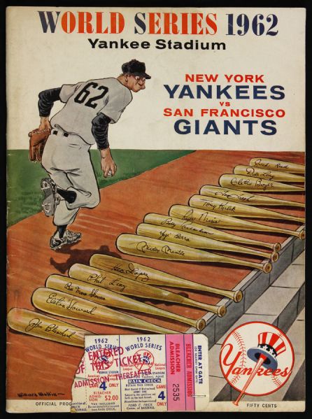 1962 New York Yankees San Francisco Giants Yankee Stadium World Series Game 4 Scored Program & Ticket Stub