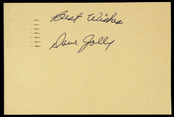 1954 Dave Jolly Signed Postcard 3 1/2" x 5" Milwaukee Braves (JSA)