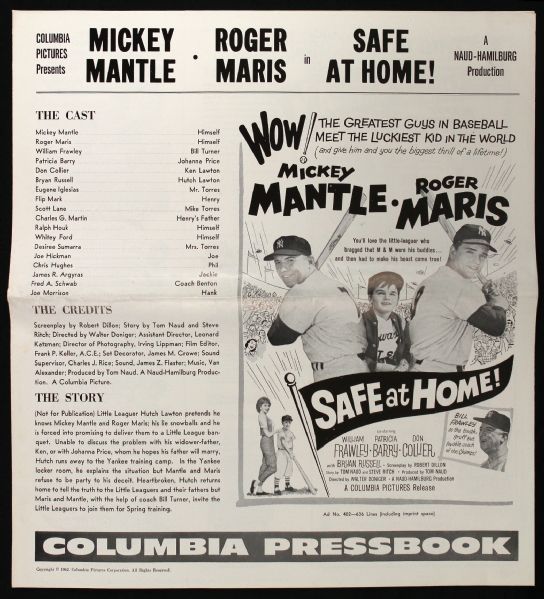 1962 Mickey Mantle Roger Maris Safe At Home Pressbook New York Yankees 14" x 15" 