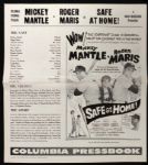 1962 Mickey Mantle Roger Maris Safe At Home Pressbook New York Yankees 14" x 15" 