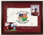 2000 Tiger Woods 25" x 32" Framed Display w/ Signed U.S. Open Flag (Upper Deck COA) 30/500