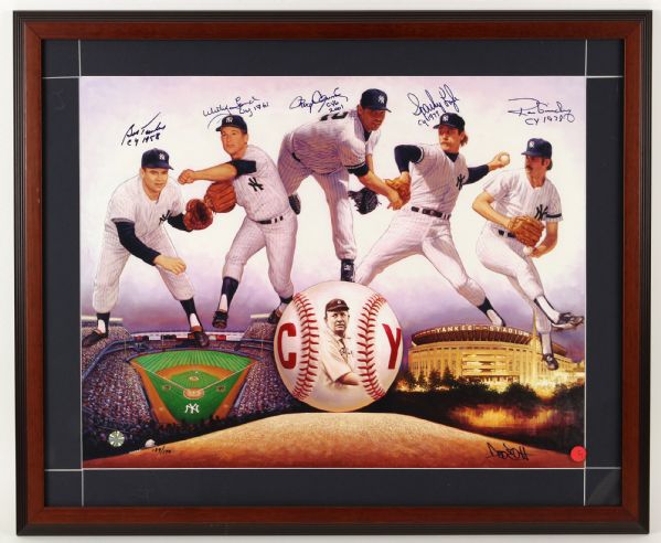 2000s New York Yankees Cy Young Winners Signed 26" x 32" Lithograph w/ Roger Clemens, Whitey Ford & More (DiMaggio Estate LOA) 139/170