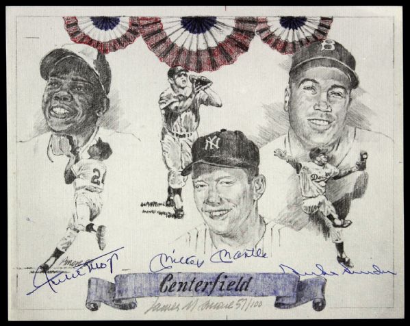 2003 Signed Mickey Mantle Willie Mays Duke Snider Limited Edition Print Guernseys (Lot of 2)