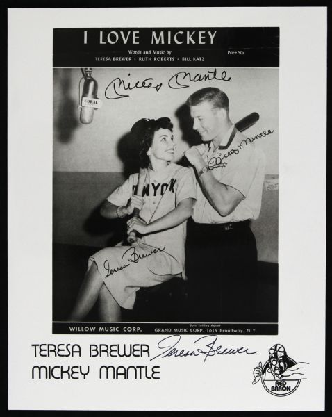 1956 Circa Signed Mickey Mantle Teresa Brewer I Love Mickey 8 x 10 B/W Photo PSA/DNA