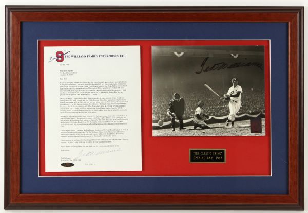 1999 Ted Williams Boston Red Sox Dual Signed 18" x 27" Framed Display w/ Letter & 8" x 10" Photo (Green Diamond COA) 