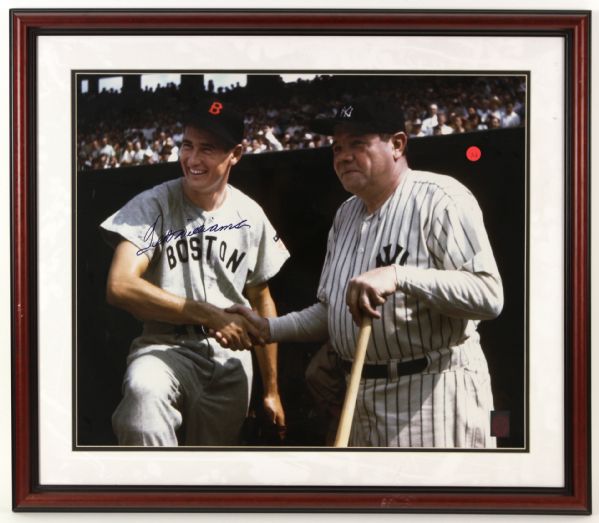 1990s Ted Williams Boston Red Sox Signed 27" x 30" Framed Photo w/ Babe Ruth (Green Diamond COA)