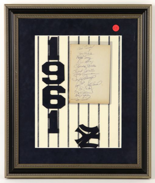 1961 New York Yankees Multi Signed 17" x 21" Framed Display w/ 14 Signatures Including Mickey Mantle, Roger Maris & More *JSA*