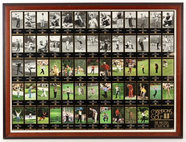 1999 Champions of Golf The Masters Collection 27" x 37" Framed Uncut Card Sheet w/ Tiger Woods Rookie Card