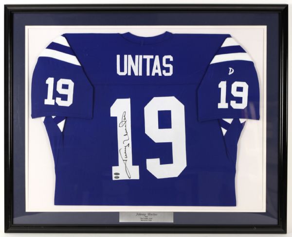 1990s Johnny Unitas Baltimore Colts Signed 34" x 42" Framed Jersey (Steiner COA)