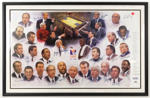 2000s Coaches vs. Cancer Multi Signed 27" x 41" Framed Lithograph w/ 28 Signatures Including John Wooden, Bobby Knight & More (Steiner COA)