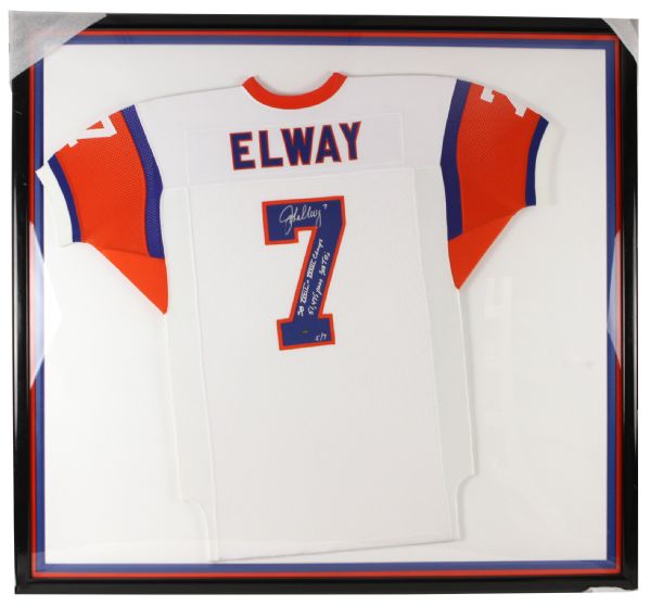 2000s John Elway Denver Broncos Signed & Inscribed 49" x 54" Framed Oversized Jersey (Mounted Memories COA) 5/7 