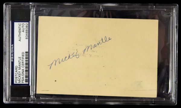 1955 Mickey Mantle New York Yankees Signed 3" x 5" GPC w/ Commerce Postmark (PSA/DNA) Very Early Signature 