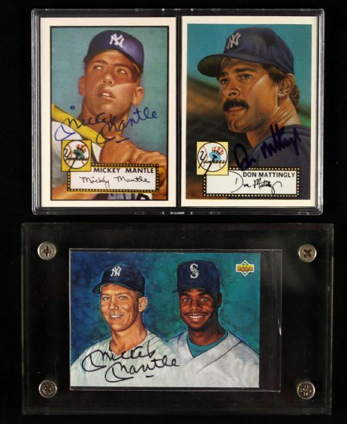 1991-94 Mickey Mantle Don Mattingly New York Yankees Signed Baseball Cards - Lot of 3 (JSA)