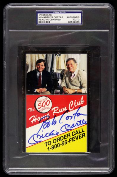 1980s Mickey Mantle Bob Costas Signed 4" x 6" 500 Home Run Postcard (PSA/DNA)