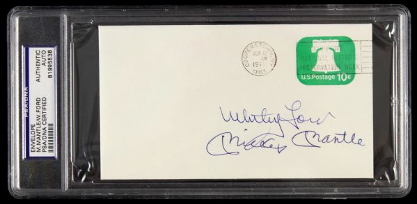 1974 Signed Whitey Ford Mickey Mantle Envelope New York Yankees PSA/DNA 