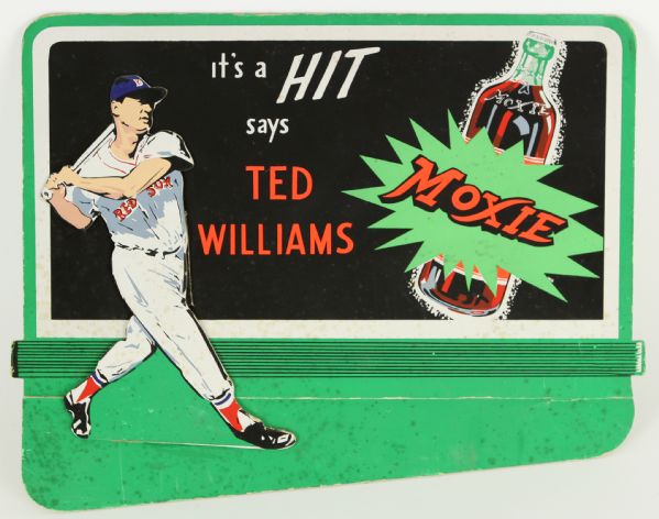 1950s circa Ted Williams Moxie Advertisement Boston Red Sox Easel Back Card Board Store Display