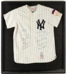 1990s New York Yankees Signed 35" x 40" Framed Mitchell & Ness 1951 Jersey w/ 13 Signatures Including Catfish Hunter, Don Larsen, Dave Righetti & More (JSA)