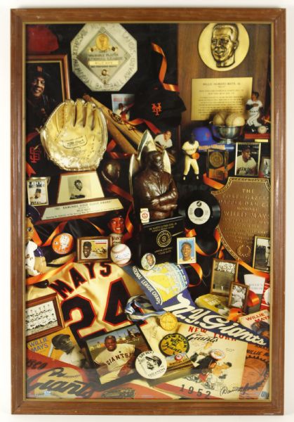1980s Willie Mays New York/San Francisco Giants 25" x 38" Framed Award & Memorabilia Print
