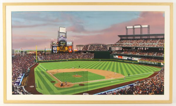 2000s Colorado Rockies Coors Field & Cleveland Indians Jacobs Field Framed Original Art Collection - Lot of 2 