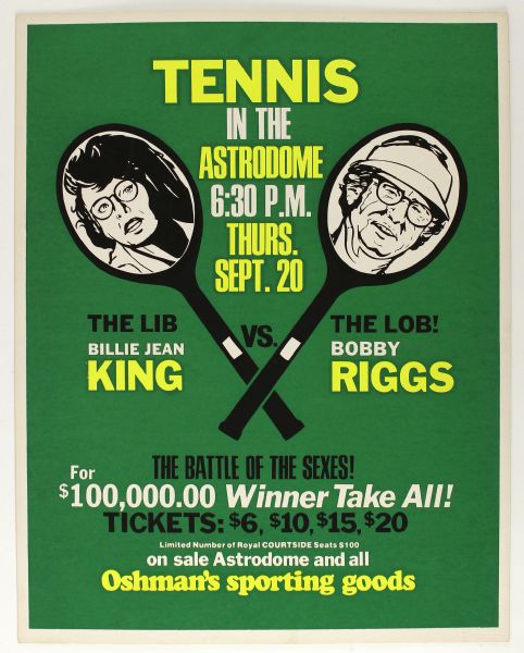 1973 Billie Jean King Bobby Riggs Original Battle of the Sexes 22" x 28" Broadside (MEARS LOA)