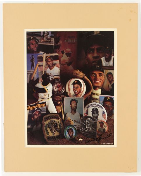 1993 Roberto Clemente Pittsburgh Pirates 16" x 20" Matted Memorabilia Display Print Signed by Artist David Spindel
