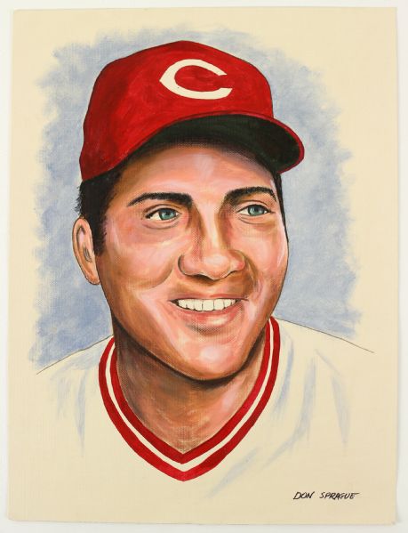 1980s Johnny Bench Cincinnati Reds Original 12" x 16" Don Sprague Art Work