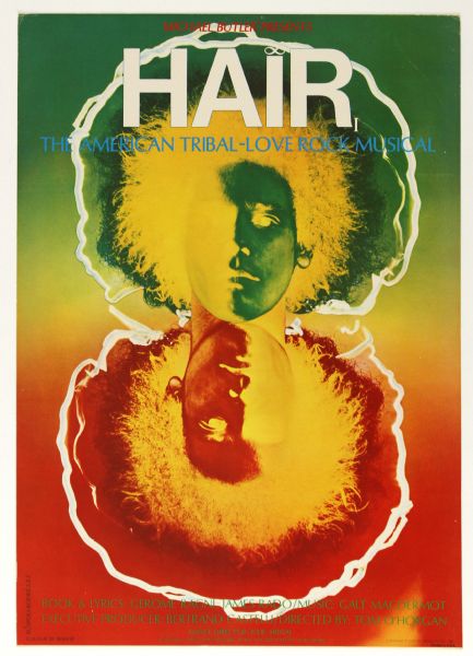 1968 Hair "The American Tribal-Love Rock Musical" 14" x 20" Broadside 