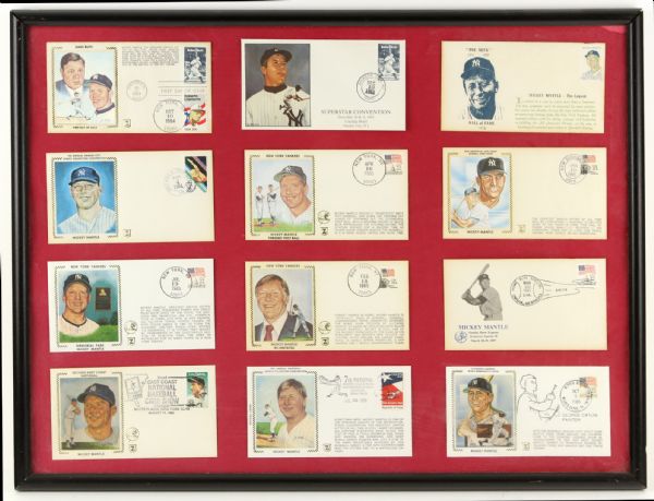 1983-87 Mickey Mantle New York Yankees 19" x 25" Framed First Day Issue Collection w/ 12 Total Envelopes