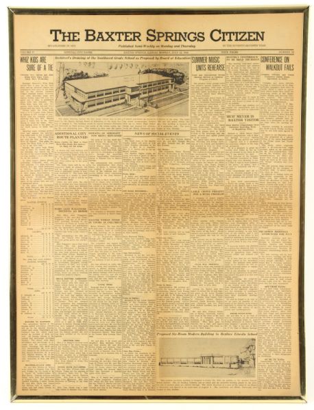 1948 (July 12) Baxter Springs Citizen 18" x 24" Framed Newspaper w/ Mickey Mantle High School Baseball Box Score & Account (Very Early Account of Mantle)