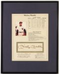 1992 Mickey Mantle Signed Framed Statistical Sheet New York Yankees 8" x 10"