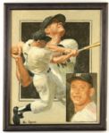 1980s Mickey Mantle New York Yankees 18" x 23" Framed Original William Parsons Art Work