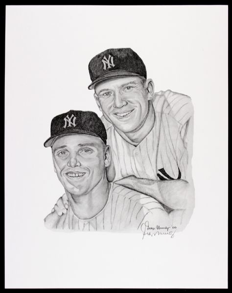 2000 Roger Maris Mickey Mantle New York Yankees 11" x 14" George Murray Artist Signed Lithograph