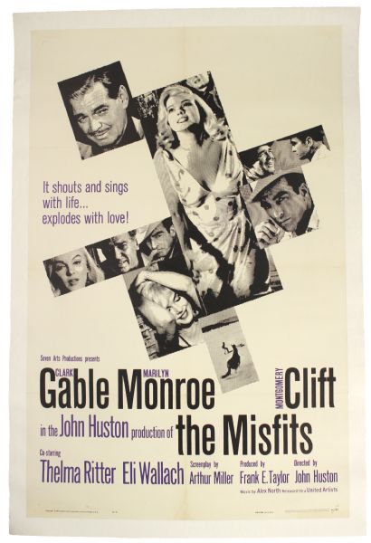 1961 The Misfits Original Movie Poster Linenbacked Marilyn Monroe Clark Gable Last Appearance 30" x 45" 