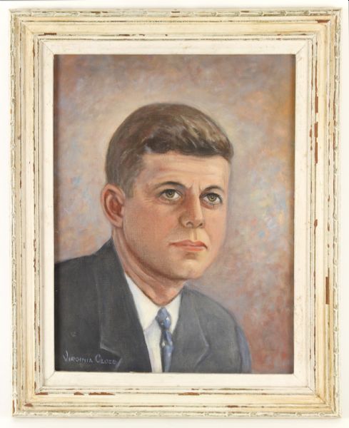 1960s circa John F. Kennedy Framed Canvas Portrait 16" x 20" 