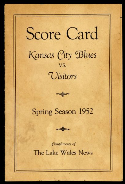 1952 Brooklyn Dodgers Kansas City Blues Municipal Stadium Unscored Scorecard