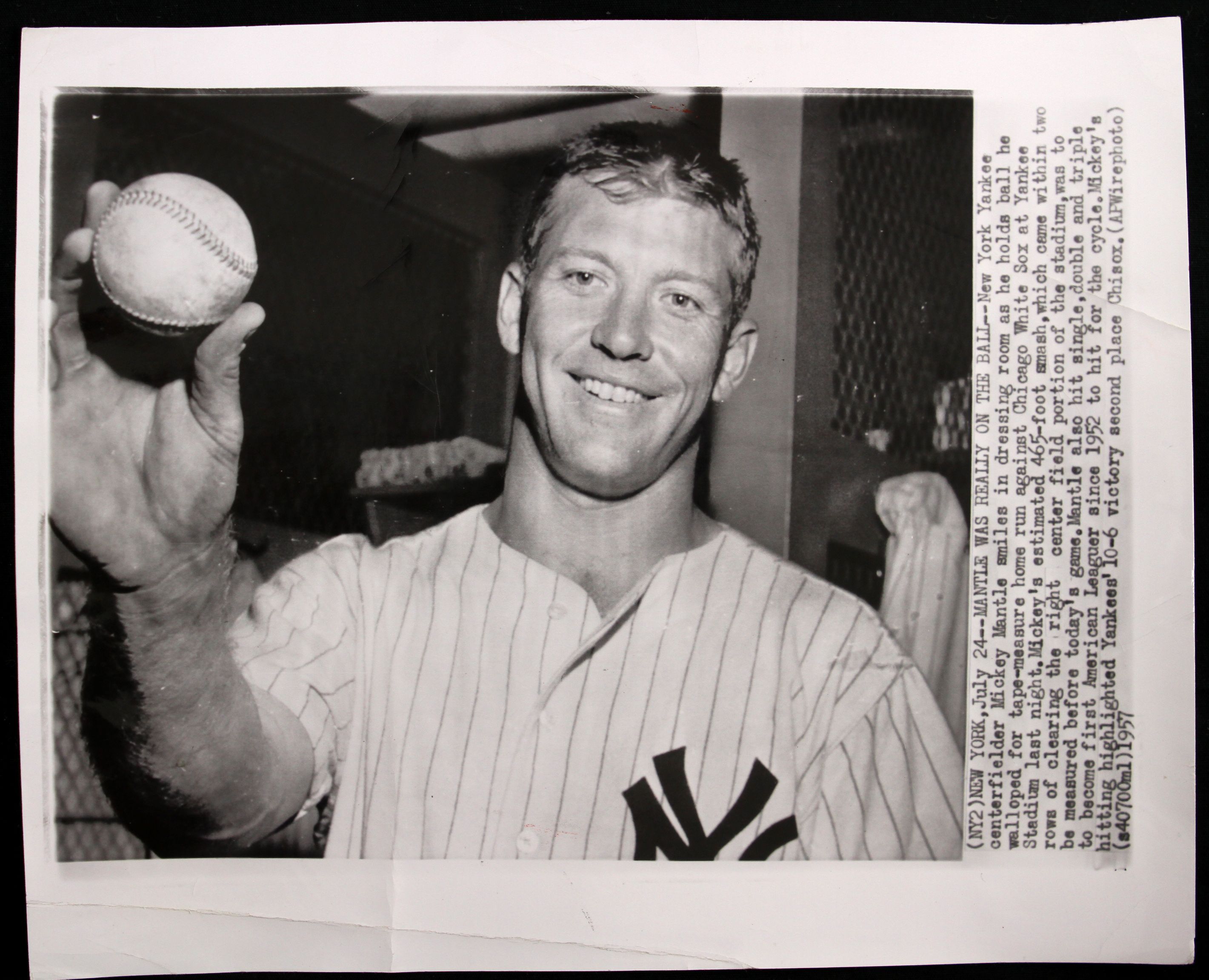 Lot Detail - 1957 Mickey Mantle Holding Ball After 465-Foot Home Run