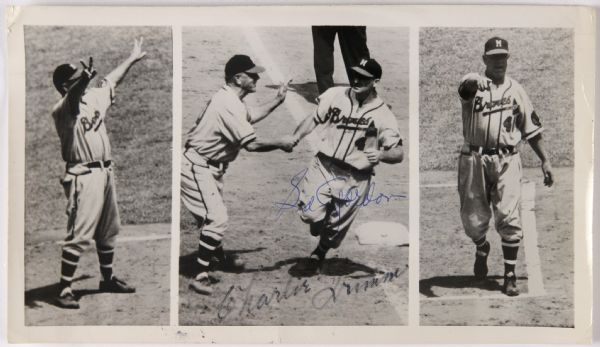 1953 Sid Gordon Charlie Grimm Milwaukee Braves Signed 5.25" x 9" Original Photo (JSA)